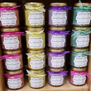 Baby Powder scented 4 oz. jar candle w/ gold lid, & organza ribbon - Picture 1 of 6