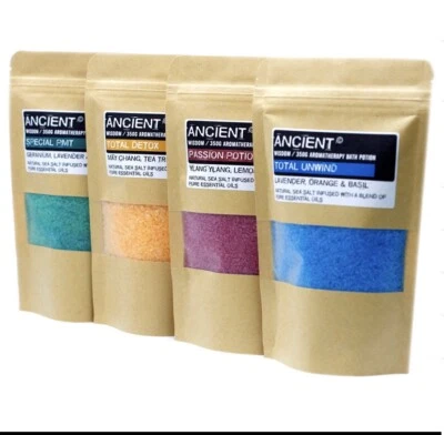 ANCIENT WISDOM Aromatherapiebadesalz 350g - Badesalz Badezusatz Bade Salz Aromatherapie Auswahl