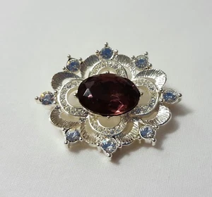 Napier Brooch - Oval - Silver Purple White Stone Pin - Picture 1 of 2