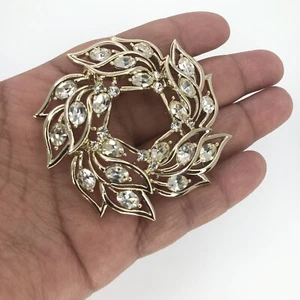 Vintage Kramer klare Strass Blatt Blume Cluster Brosche Anstecknadel goldfarben signiert - Bild 1 von 8