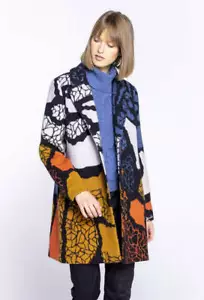 IVKO Mantel Glasmalerei-Mosaik-Muster orange blau grau Coat Wolle 192703 - Bild 1 von 4
