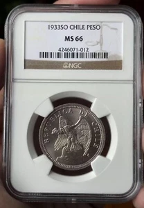 NGC MS66 Chile 1933 Nickel Coin 1 Peso - Picture 1 of 2