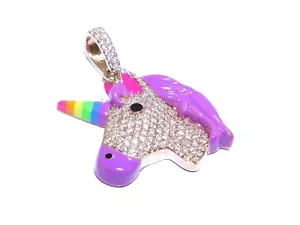 14k Solid Rose Gold 1.20ct White Diamond Unicorn W/ Colorful Enamel Charm - Picture 1 of 8