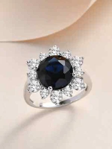3.00 Ct Round Cut Natural Sapphire Diamond Wedding Ring 14K White Gold Size 6 7 - Picture 1 of 5