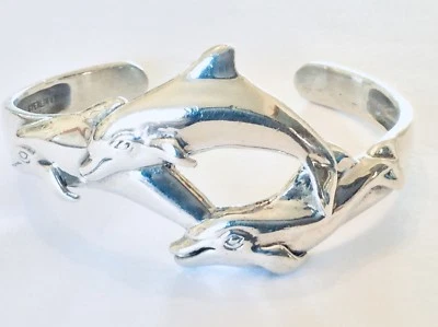 Kabana vintage ~ pesado 38 gr. Pulsera brazalete STERLING SiLVER ~ Saltando DOLPHIN ~  Foto 1 de 4