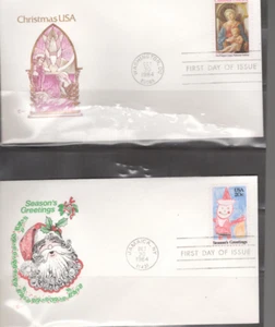 Juego de 2 FDC 1984 - Scott # 2107-08 - números de Navidad - artesanía de caché con tarjeta - Imagen 1 de 2