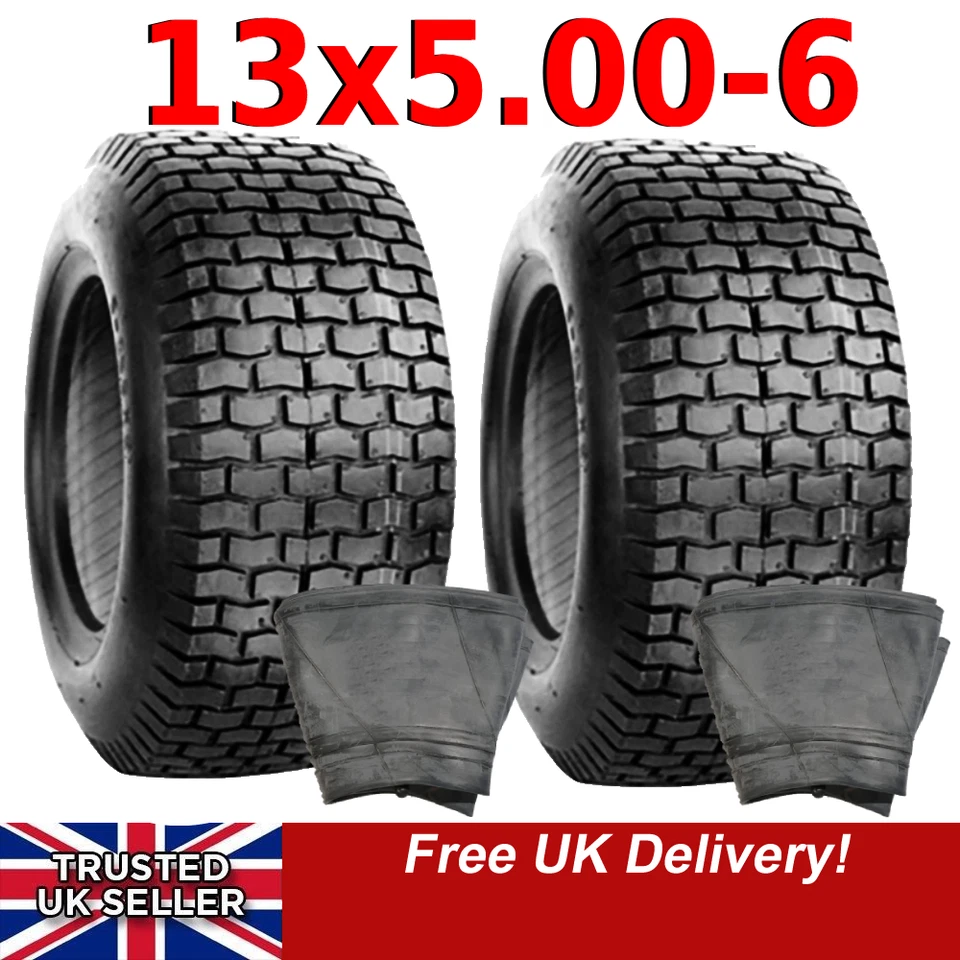 Two 13x5.00-6 Tyre & Inner Tube Set X2 Replacement Grass & Turf Tyres For Mowers - Image 1 of 1