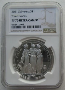 NGC PF70 UK British St.Helena 2021 Great Engravers Three Graces Silver Coin 1oz - Picture 1 of 10