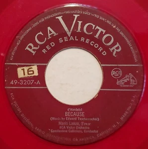 Mario Lanza / Because (Clear Red Vinyl Single) - Imagen 1 de 2