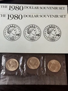 1980 P D & S Susan B Anthony dólar recuerdo conjunto 3 monedas EE. UU. como nuevo violonchelo OGP - Imagen 1 de 3