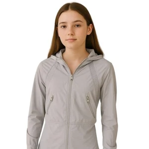 Ivivva Chaqueta Ligera con Capucha Athleisure Cremallera Entrenamiento Top Gris Niña 12 - Imagen 1 de 7