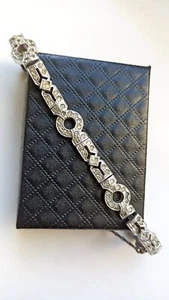 Vintage Art Deco Rhinestone Bracelet With Safety Chain 17cm - Picture 1 of 4