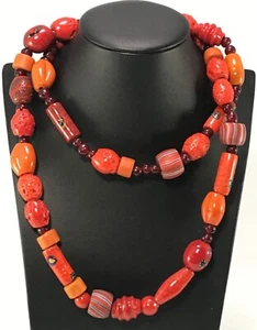 Collana Perline Commerciali Africane Antiche Mattoni Rossi Assortiti 38" 77 Perline Forme Taglie - Foto 1 di 5