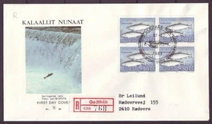 z4658/ Greenland Salmon Fish 4-Block FDC Rec Cover 1983 - Picture 1 of 1