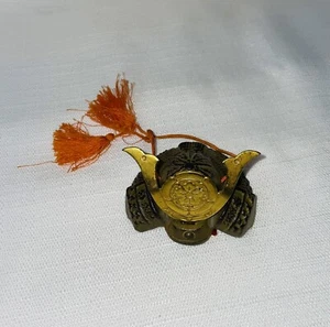 SAMURAI HELMET - Japanese Helmet Vintage Miniature Cast Iron Brass Art Sculpture - Picture 1 of 7
