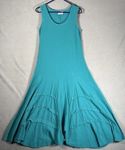 Gauzeway Size S Teal Gauze Maxi Dress Tiered Ruffle Hem Boho Lagenlook Mori Kei - Picture 1 of 11