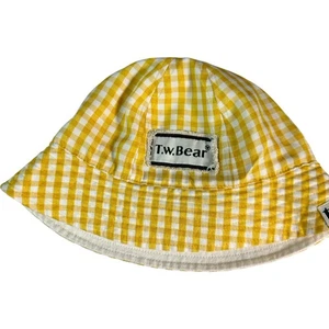 T W Bear Yellow and white gingham lined bucket hat - Picture 1 of 6