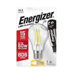 ENERGIZER LED FILAMENT BULB GLS E27 S9026 6.7W 60W 806 LUMENS WARM WHITE NEW - Picture 1 of 1