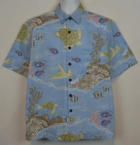Kahala 1936 Hawaiihemd Herren L Kurzarm Knopfleiste blau Baumwolle Fisch Schildkröte - Bild 1 von 14