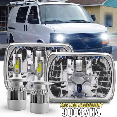 For Chevy Express Cargo Van 1500 2500 3500 Pair 7x6 5x7 Headlights Hi&Lo DRL - Image 1 of 4