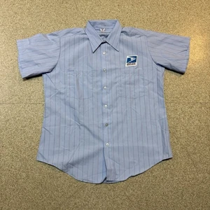 VTG Flying Postal Service US Mail Button Shirt Short Sleeve Size 16.5 Pinstripe - Picture 1 of 5