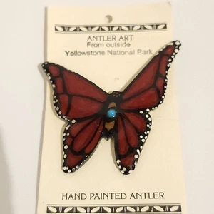 Vintage Geweih Kunst Schmetterling Pin von Pete & Vicki Gould Indianer Türkis - Bild 1 von 6