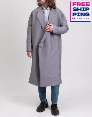 RRP €3120 DUNHILL Mulberry Silk & Wool Wrap Coat IT48 US38 M Grey Made in Italy - image 1 of 4