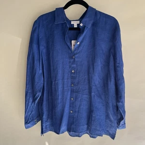 Camicia J. Jill Love in lino con bottoni taglia Lg nuova con etichetta blu amalficoa - Foto 1 di 7