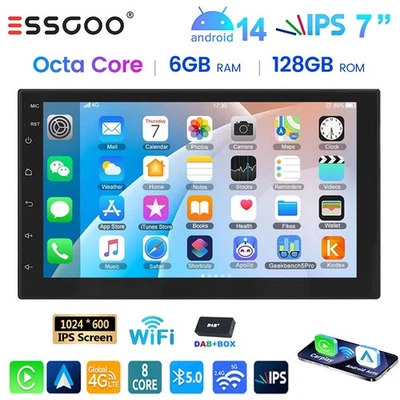 8 Core DAB+ 7" 2 DIN Autoradio 6+128GB Bluetooth Carpaly Android 14 GPS NAVI RDS - Bild 1 von 4