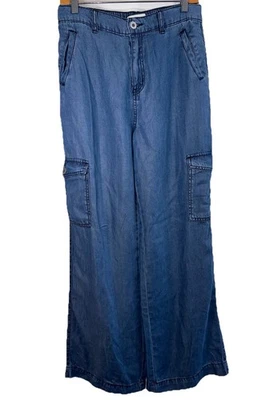 Happily Grey Blue Baggy Wide Leg Y2K Bohemian Grunge Comfy Cargo Pants Sz 5/27 - Image 1 of 4