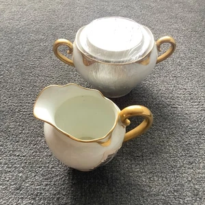 Haviland Limoges Frankreich Silber Jubiläum Goldrand Milchkännchen Zuckerdose Set Neu mit Etikett - Bild 1 von 7