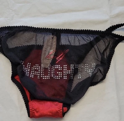 NWT Victoria's Secret M Sexy Little Things Satin String Bikini Medium Red Black - Image 1 of 3