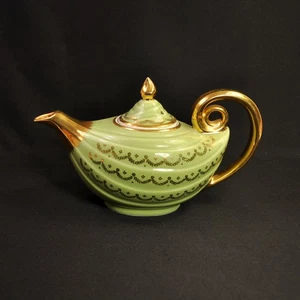 Hall Chartreuse Aladdin Teapot 6 Cup Gold Swag 1938-1950's Rare 00 66.2G - Picture 1 of 12