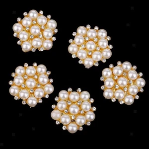 5 Pieces Cluster Pearl Diamante Crystal Rhinestone Buttons - Picture 1 of 4