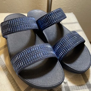 FitfFlop Größe 7 Damen-Sandalen L87-137 blau Veloursleder Incastone Pantoletten verziert - Bild 1 von 7