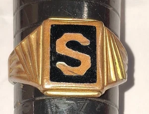 Vintage Art Deco Men's Brass ? Copper S Initial Ring Size 9.5 - Picture 1 of 3