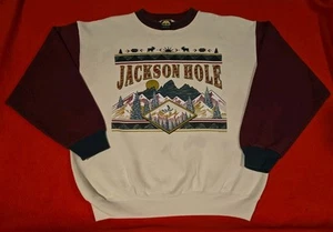 Vintage Jackson Hole Wyoming Sweatshirt Men Large Crewneck H.L. Miller Gold - Picture 1 of 17