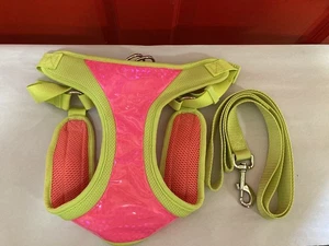Dog Harness Leash Set Neon Mesh Yellow Pink Plastic Center Pics 4 Sizing Large? - Picture 1 of 23