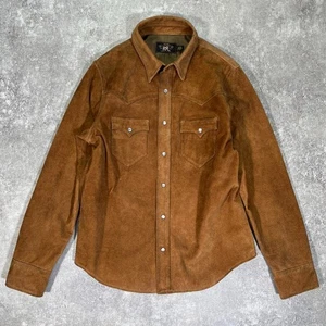 RRL Ralph Lauren Tan Suede Western Leather Snap Jacket Shirt Men's M - Picture 1 of 13