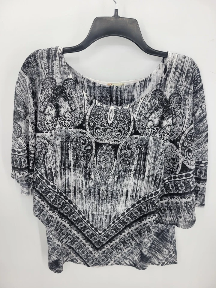 One World Unity Top Mujer XL Negro Blanco Estampado Artístico Poncho Superpuesto Tanque Forro Foto 1 de 4