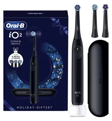 Oral-B iO2 Noche Negro Cepillo de Dientes Eléctrico Set de Regalo de Vacaciones NUEVO Y 3 CABEZALES DE CEPILLO - Imagen 1 de 4
