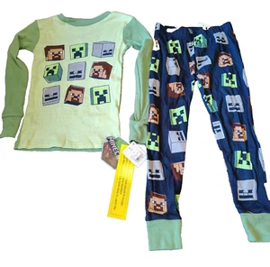 Minecraft Creeper Boys 2 Piece Pajama PJ Set Long Sleeve size 4 - Picture 1 of 6