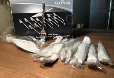 Godinger Plato Plata Diseño Bambú 13 Piezas Pastel Pastel Servir Set Sin Usar Foto 1 de 4