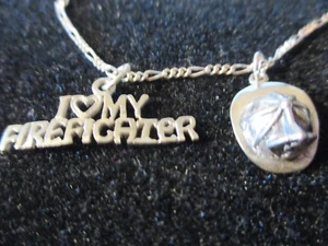 PENDANT "FIREFIGHTER" Charms & 24" Figaro Chain, choose from 2: LOVE or HELMET - Picture 1 of 6