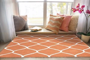 Orange Hand-Tufted Wool Geometric Rug by EORC | Vibrant and Stylish Area Rug for - Picture 1 of 5