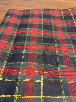 Green Red Navy Gold Thread Plaid fabric.  2 1/2 yds x 45" Cotton Christmas Vtg - Image 1 of 4