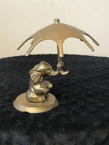 Vintage massiver Messing Elefant hält einen Regenschirm Figur, Made in India - Bild 1 von 7