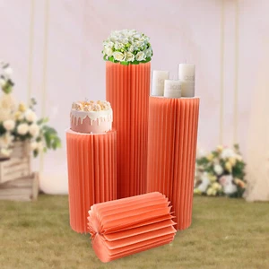 4 PCS Cylinder Pedestal Stands Round Wedding Foldable Paper Column Party Decor - Picture 1 of 19