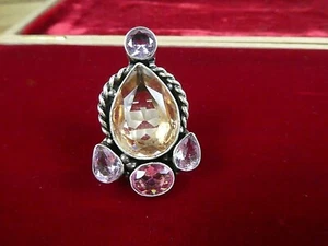 Really Pretty 925 Silver Teardrop Stone Dress Ring Size L - Picture 1 of 3