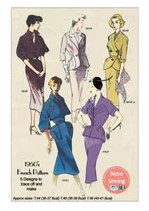 1950's Wiggle Suits Vintage French Sewing Pattern Copy - Picture 1 of 6